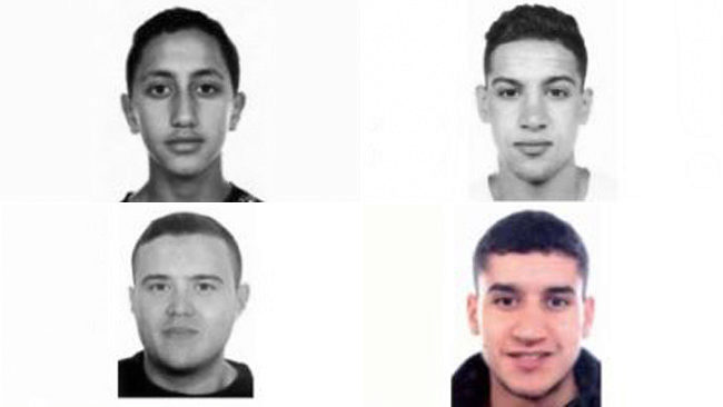Španska policija išče še enega osumljenca, 22-letnega Younesa Abouyaaqouba na fotografiji spodaj desno. | Foto: Španska policija