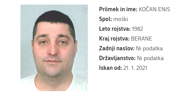 Enis Kočan je bil nekaj časa na seznamu najbolj iskanih ubežnikov. | Foto: Policija
