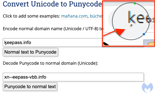 Primerjava: pretvorba besedila iz Punycode v Unicode oziroma običajno besedilo. | Foto: malwarebytes.com