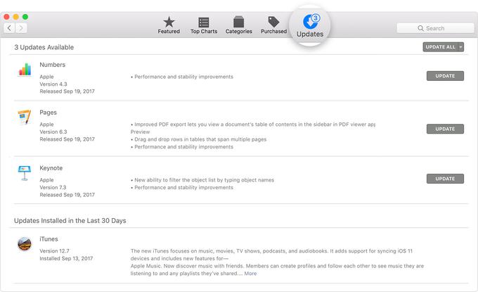 Applov prikaz, kje najdemo možnost posodobitve operacijskega sistema macOS High Sierra. | Foto: Apple