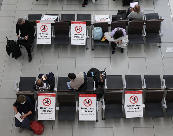 Za zdaj še veljavna določila obvezne razdalje bodo odpravljena, ostali bodo le priporočila in pozivi k odgovornemu ravnanju. Na sliki: prizor z največjega londonskega letališča Heathrow. | Foto: Reuters