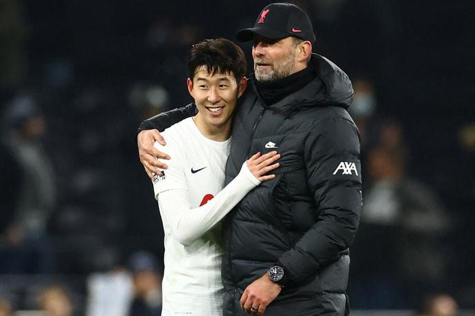 Son Tottenham Liverpool Klopp | Objem strelca drugega zadetka za Tottenham Heung-Min Sona ter trenerja Liverpoola Jürgena Kloppa. | Foto Reuters