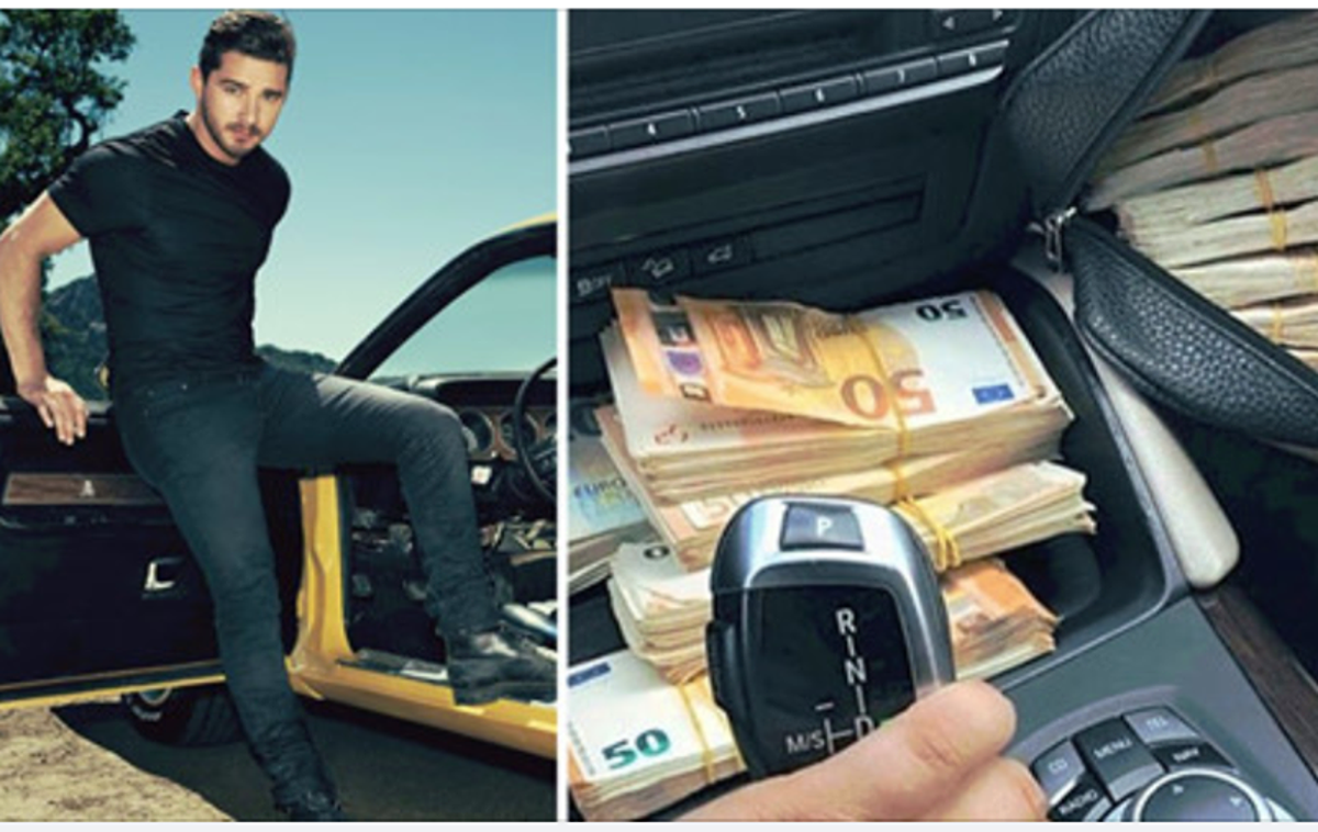 Facebook prevara | Na levi fotografiji ameriški igralec Shia LaBeouf med naslanjanjem na vrata avtomobila Chevrolet Camaro, ki ga je vozil v seriji filmov Transformerji. Na desni je ena od fotografij, s katerim k nakupu namigov o izidih tekem uporabnike Facebooka vabijo različni samooklicani strokovnjaki za športne stave. | Foto Matic Tomšič / Posnetek zaslona