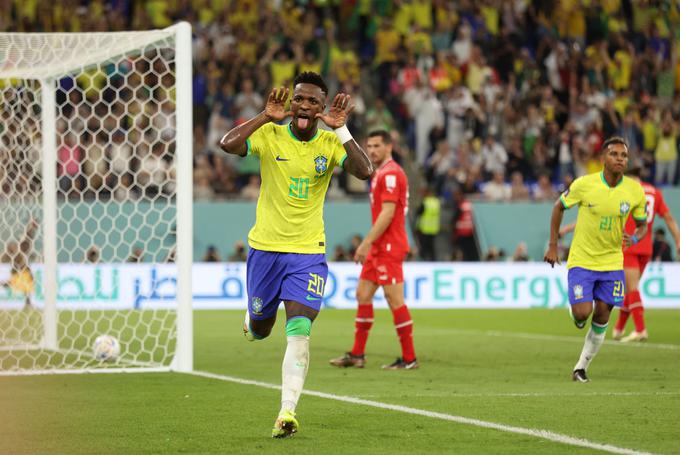 Vinicius Junior se je prehitro veselil gola. Sodnik ga je razveljavil, ker so bili Brazilci na začetku akcije za gol v prepovedanem položaju. | Foto: Reuters