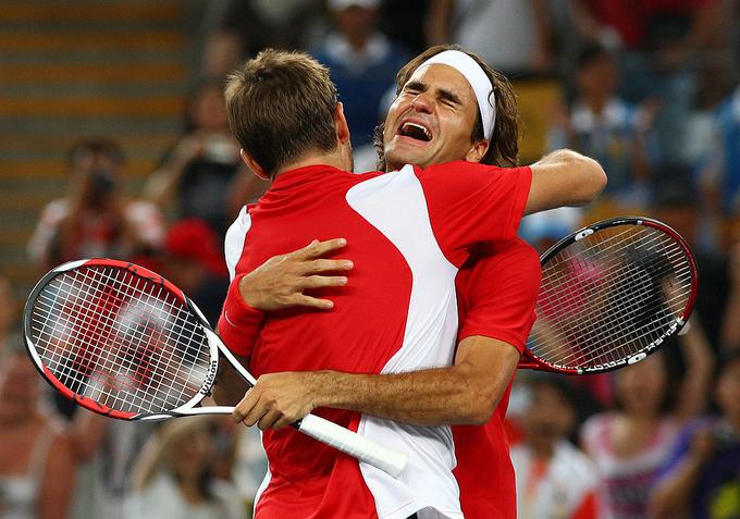 Roger Federer in Stan Wawrinka sta bila na OI v Pekingu v dvojicah zlata. | Foto: Gulliver/Getty Images