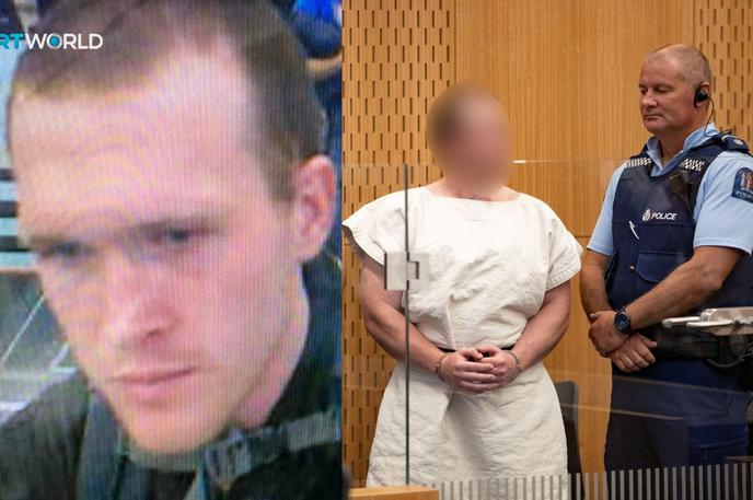 Brenton Harrison Tarrant | Levo posnetek varnostne kamere, ki je Tarranta ujela v mestu Christchurch, desno fotografija iz sodne dvorane, na kateri so mu zabrisali obraz. | Foto AP / Reuters