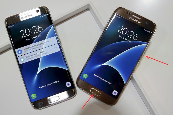 Pri Samsungu Galaxy S7, na primer, posnetek zaslona naredimo tako kot pri iPhonu - s kombinacijo tipke za vklop in gumba Domov. | Foto: Reuters