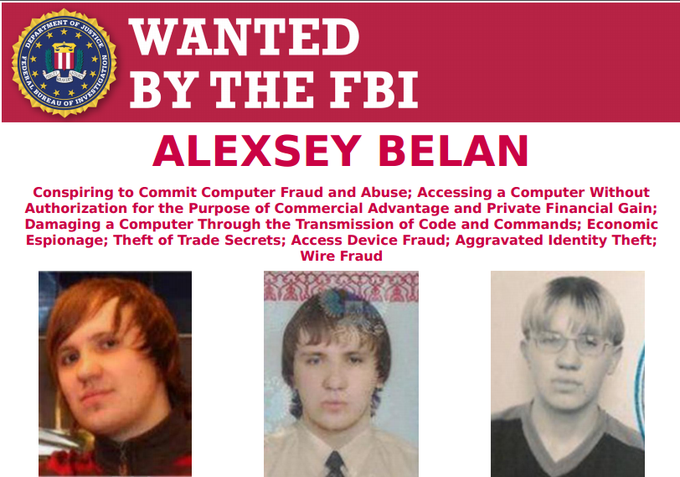 Tiralica za Aleksejem Belanom na spletni strani ameriške obveščevalne agencije FBI | Foto: FBI