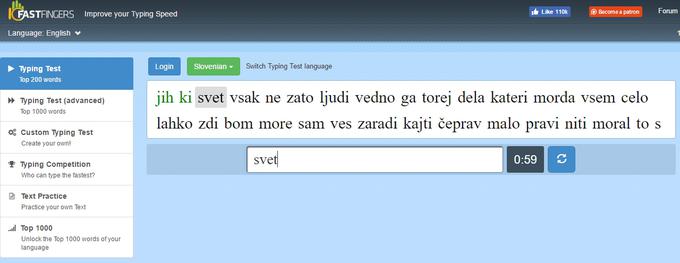 Besede, ki jih moramo čim hitreje prepisati v Fast Fingers, so izbrane povsem naključno. Rezultat lahko precej izboljšamo, če si prvi zalogaj besed preberemo, še preden začnemo tipkati in s tem sprožimo štoparico. | Foto: Matic Tomšič