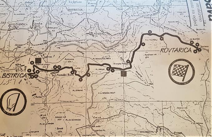 Trasa hitrostne preizkušnje Rovtarica na reliju Kompas leta 1985, ki je bila dolga 14,6 kilometra. | Foto: Gregor Pavšič