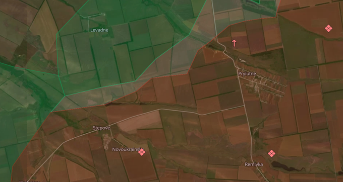 Okupirani vasi Stepove in Prijutine sta tako rekoč na frontni liniji, je razvidno na zemljevidu vojne v Ukrajini DeepStateMAP. | Foto: DeepStateMAP / Posnetek zaslona