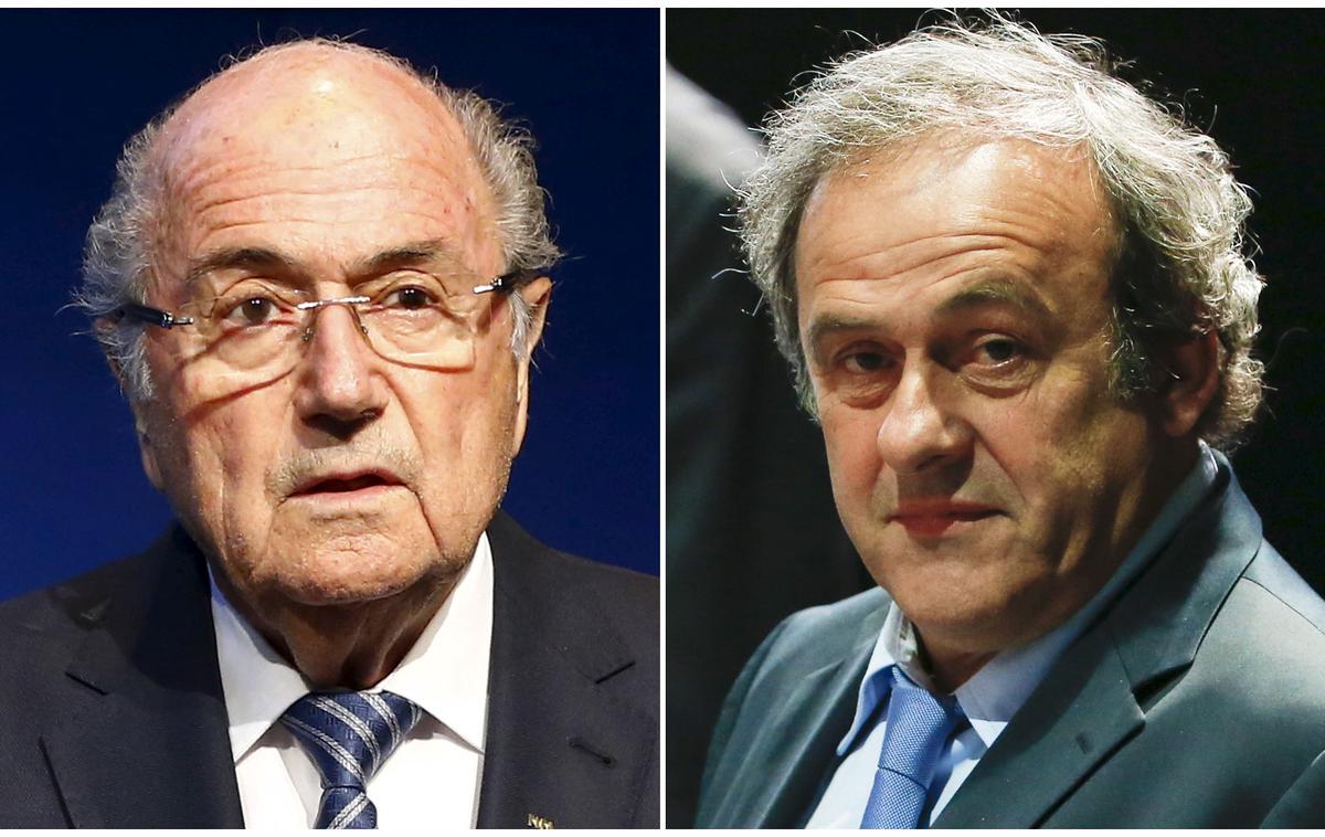 Blatter Platini | Sepp Blatter je dodelitev nogometnega svetovnega prvenstva 2022 Katarju označil za "veliko napako" in prstom pokazala na Michela Platinija. | Foto Reuters