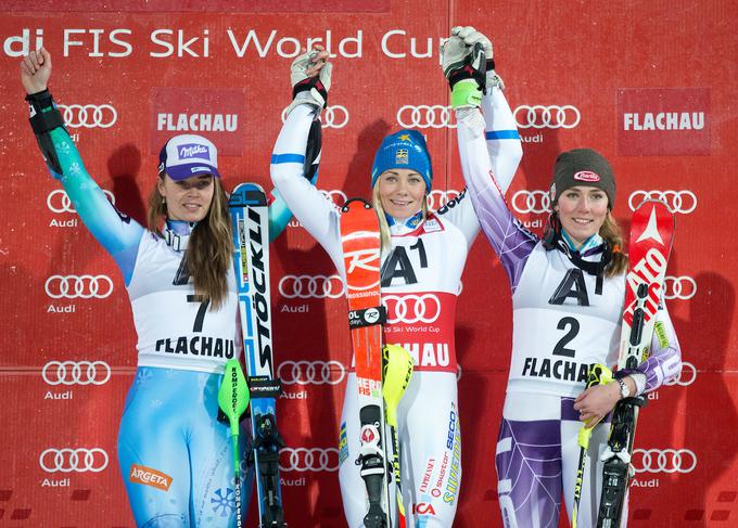 Spomin na Flachau 2015: zadnji  slalomski poraz Mikaele Shiffrin. Boljši sta bili Frida Hansdotter in Tina Maze | Foto: Sportida
