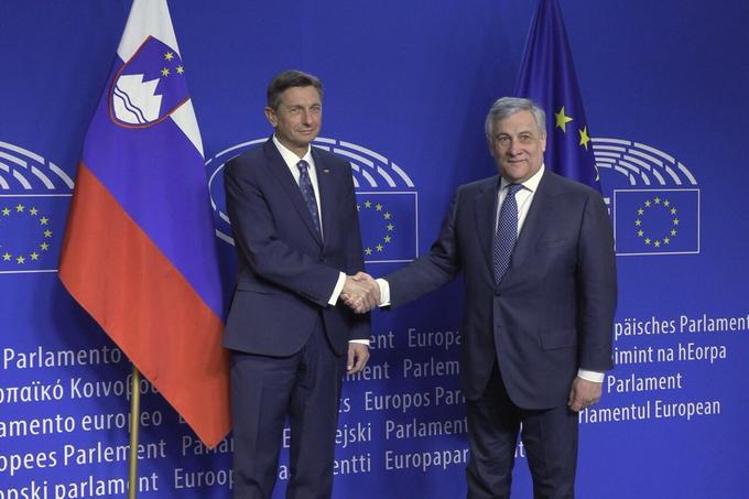 Predsednik republike Borut Pahor in predsednik Evropskega parlamenta Antonio Tajani. | Foto: Twitter - Voranc