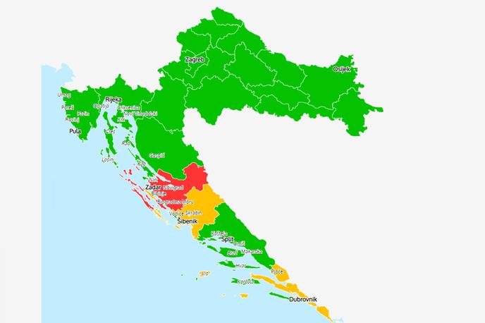 HR obala | Epidemiološki zemljevid Hrvaške po županijah za 17. julij 2021 | Foto HZJZ