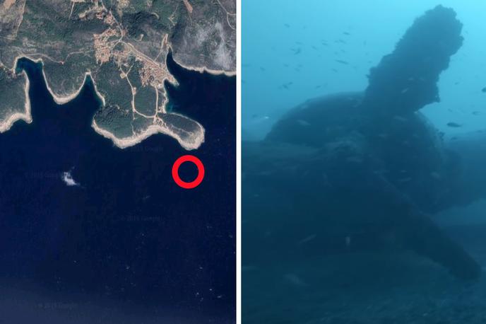Vis, razbitina | Približna lokacija ob obali otoka Vis, kjer je mogoče videti eno najbolje ohranjenih razbitin bombnika B-17 na svetu. | Foto Matic Tomšič / Posnetek zaslona