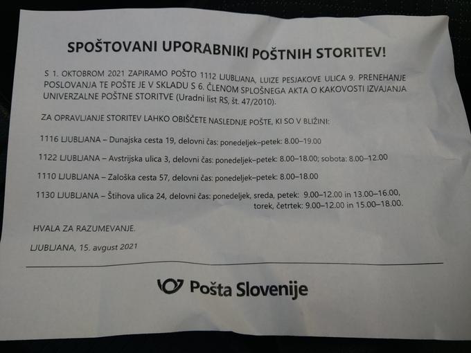 Obvestilo Pošte Slovenije | Foto: 