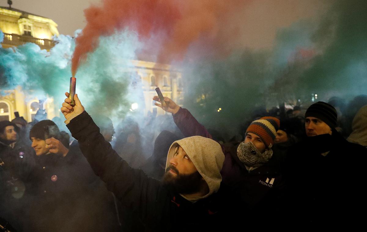 protesti Madžarska Orban | Gre za odpravo sporne delovne zakonodaje, zmanjšanje dovoljenega števila nadur za policiste, neodvisno sodstvo, sodelovanje Madžarske pri evropskem javnem tožilstvu ter neodvisnih javnih medijih. | Foto Reuters