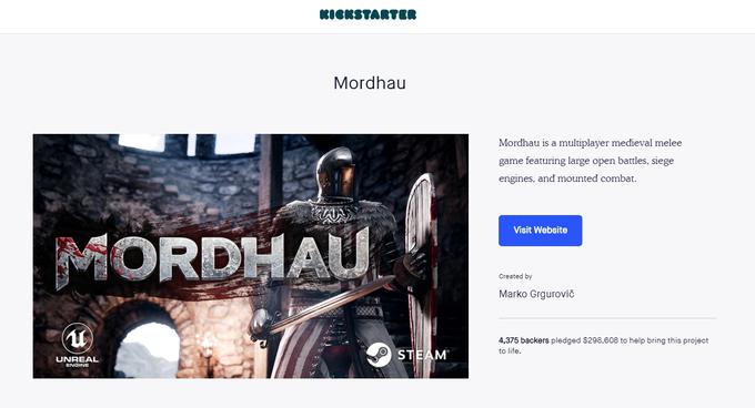 Marko Grgurovič je sredstva za razvoj igre Mordhau pred dvema letoma zbiral tudi na platformi za množično financiranje Kickstarter in bil pri tem zelo uspešen. Zbral je skoraj 300.000 ameriških dolarjev. | Foto: Matic Tomšič / Posnetek zaslona