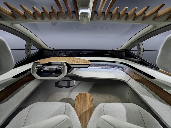 Uporaba lesenih delov ustvari občutek topline, tanki stebrički pa povečajo svetlost v potniški kabini. | Foto: Audi