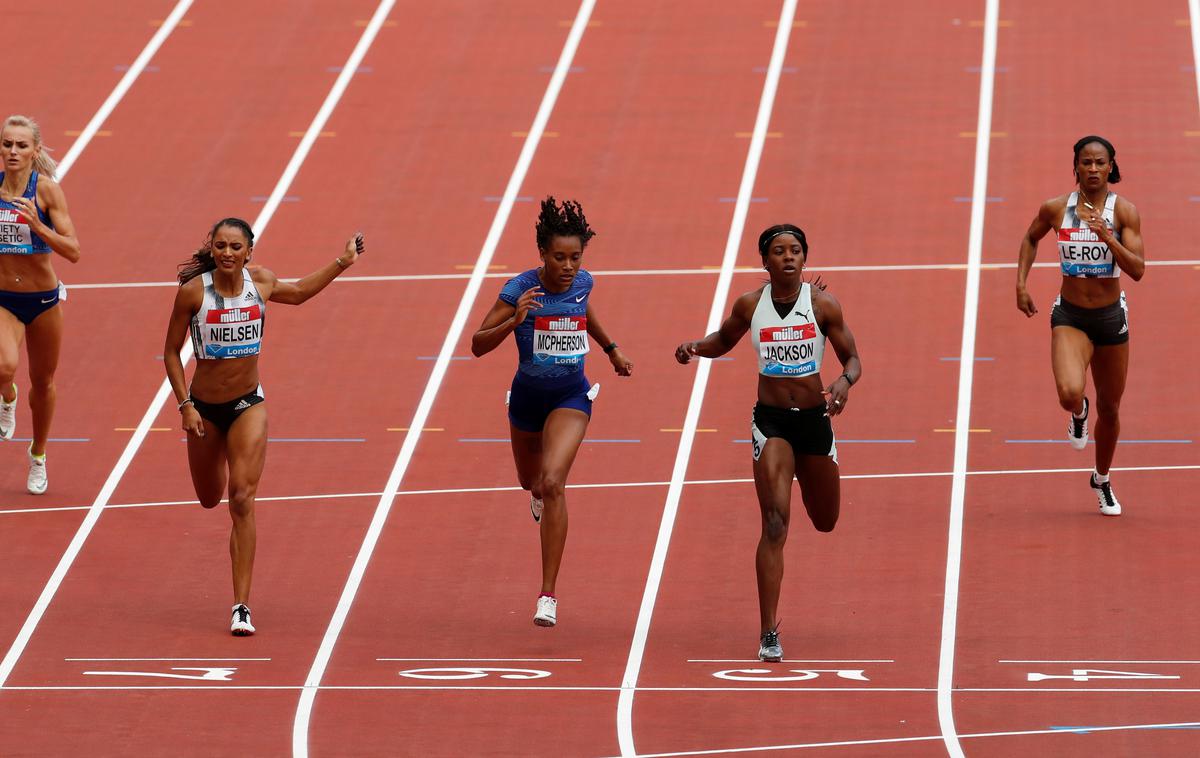Shericka Jackson diamantna liga London | Jamajčanka Shericka Jackson je zmagovalka teka na 400 metrov na diamantni ligi v Londonu, Anita Horvat je v tem finalu zasedla sedmo mesto. | Foto Reuters