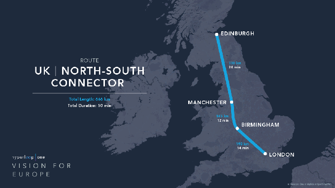 Predlagana trasa v južnem delu Velike Britanije | Foto: Hyperloop One