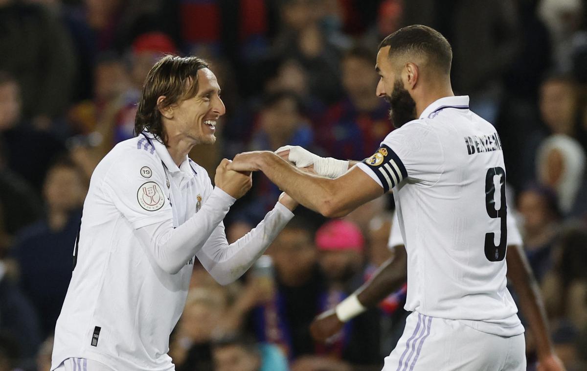 Real Madrid Luka Modrić Karim Benzema | Karim Benzema je za popoln preobrat v polfinalu pokala v drugem polčasu povratne tekme zabil tri gole. | Foto Reuters
