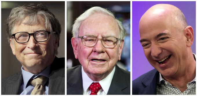 Trojica najbogatejših Zemljanov: Bill Gates (levo), Warren Buffett (sredina) in Jeff Bezos (desno). | Foto: Reuters
