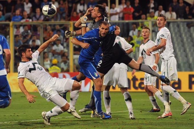 Leta 2011 je branil slovenske barve na kvalifikacijski tekmi za EP 2012 v Firencah, kjer je ostal praznih rok proti favorizirani Italiji (0:1) in se prvič v karieri pomeril proti sovrstniku Gianluigiju Buffonu. | Foto: Guliverimage/Getty Images