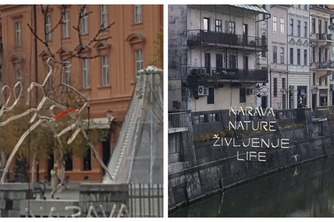 Jelen kolaž | Jelena, ki je visel nad Ljubljanico, so konec novembra umaknili. | Foto Twitter