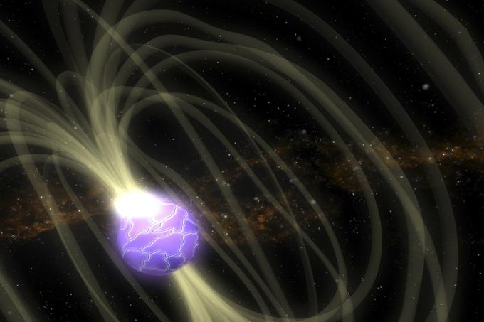 Magnetar je posebna vrsta nevtronske zvezde z zelo močnim magnetnim poljem. Magnetarji so najmočnejši do zdaj odkriti magneti v vesolju. Če bi se človek enemu približal na razdaljo tisoč kilometrov, bi umrl zelo nasilne smrti, saj bi magnetar proti sebi obrnil elektrone v vseh atomih njegovega telesa. Nekatere teorije pravijo tudi, da bi magnetar iz človeškega telesa na enaki razdalji dobesedno iztrgal vse atome železa.  | Foto: Reuters
