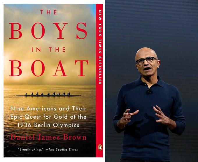 Najljubša knjiga direktorja računalniškega velikana Microsoft govori o ameriških veslačih na olimpijskih igrah leta 1936. Za Nadello je knjiga simbol načina dela, ki ga želi videti pri Microsoftu – usklajeno in vedno usmerjeno naprej, ne nazaj. | Foto: Reuters