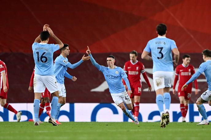 Phil Foden | Končni izid na Anfieldu je postavil mladi zvezdnik Manchester Cityja Phil Foden. | Foto Reuters