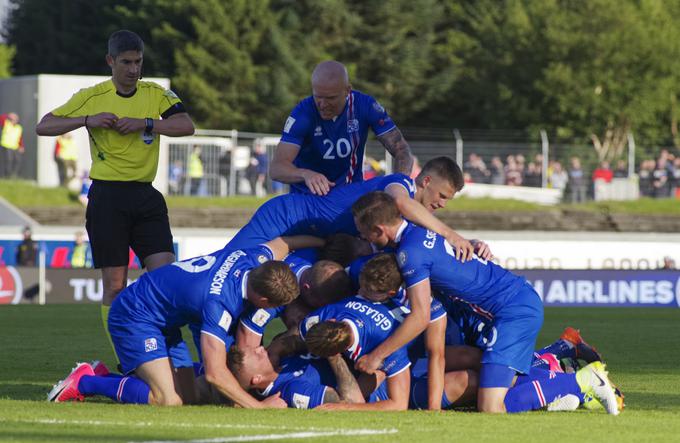 Veselje Islandcev po zadetku, ki je poskrbel za zgodovinsko prvo zmago nad Hrvaško. | Foto: Reuters