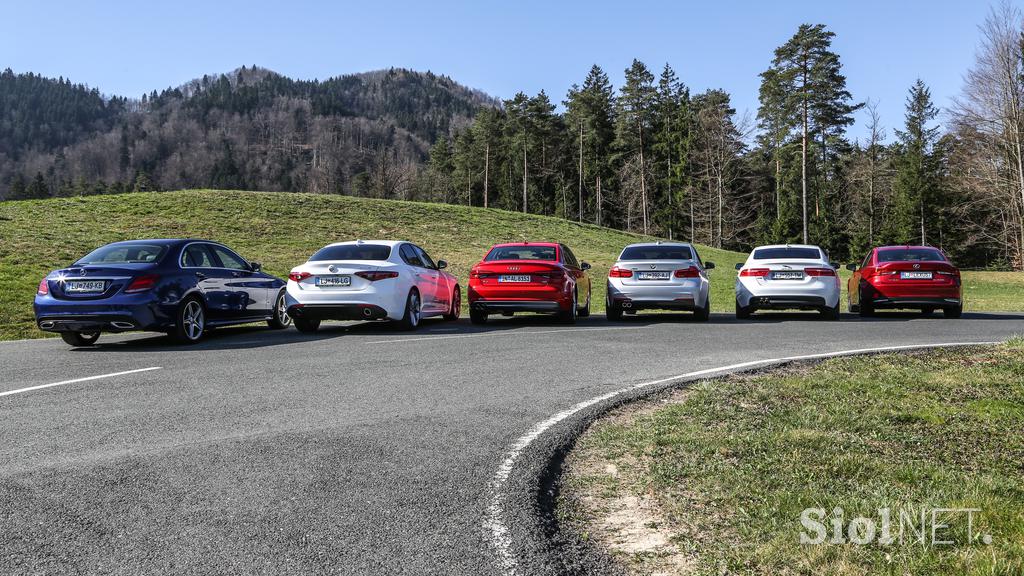 Veliki primerjalni test - PRIMA prestižna limuzina srednjega razreda: Audi A4, Alfa romeo giulia, BMW 3, Jaguar XE, Lexus IS300h, Mercedes-Benz C