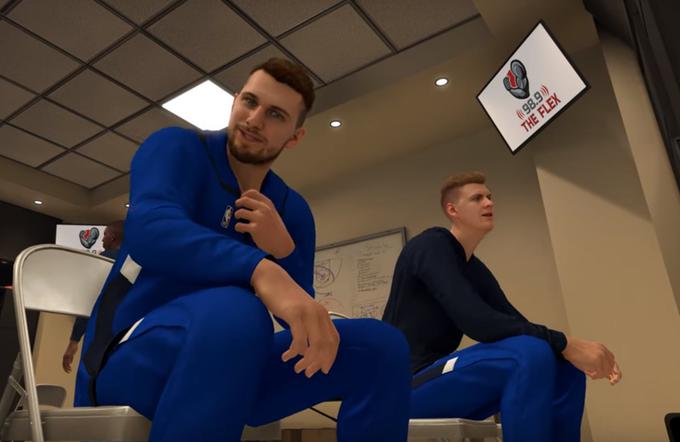 Takole sta v videoigri NBA2K20 videti virtualna Luka Dončić in njegov soigralec Kristaps Porziņģis. | Foto: Matic Tomšič / Posnetek zaslona