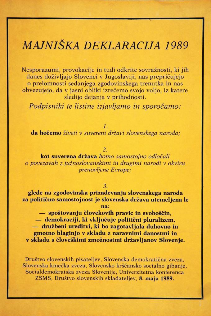 Majniška deklaracija 1989 | Foto: Muzej novejše zgodovine Slovenije