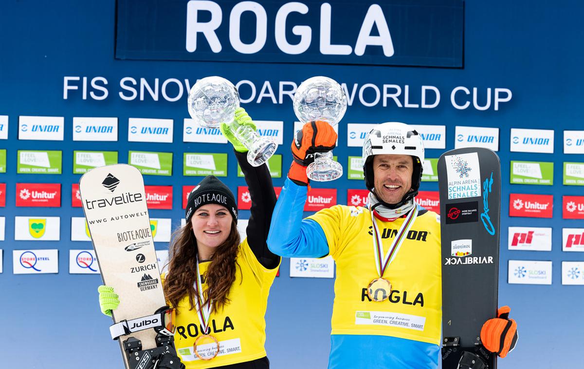 deskanje Rogla | Italijan Roland Fischnaller in Avstrijka Sabine Schöffmann sta zmagovalca zadnjega paralelnega veleslaloma deskarjev v tej sezoni | Foto Miha Matavž/FIS
