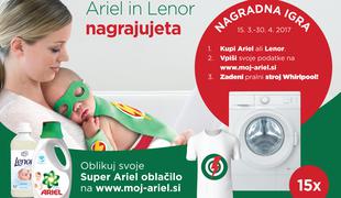 Sodelujte v veliki nagradni igri za 15 pralnih strojev Whirlpool ali mesečno zalogo detergenta Ariel Baby