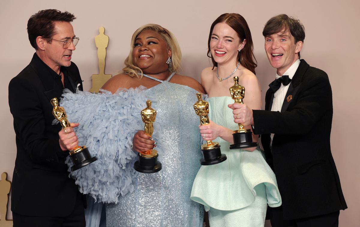 oskarji | Zmagovalci v igralskih kategorijah (z leve proti desni) Robert Downey Jr., Da'Vine Joy Randolph, Emma Stone in Cillian Murphy | Foto Reuters