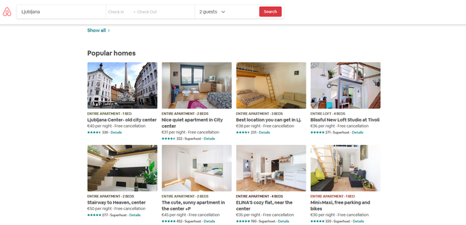 Leta 2013 je bilo v Ljubljani prek platforme Airbnb vsaj enkrat oddanih 151 stanovanj, leta 2017 pa 1600. | Foto: zajem zaslona/Diamond villas resort