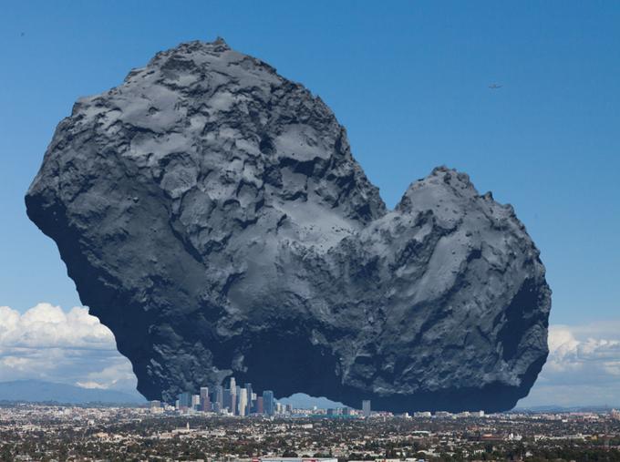 Komet 67P/Čurjumov-Gerasimenko in ameriška metropola Los Angeles, drugo največje mesto v ZDA. | Foto: Flickr/anosmicovni
