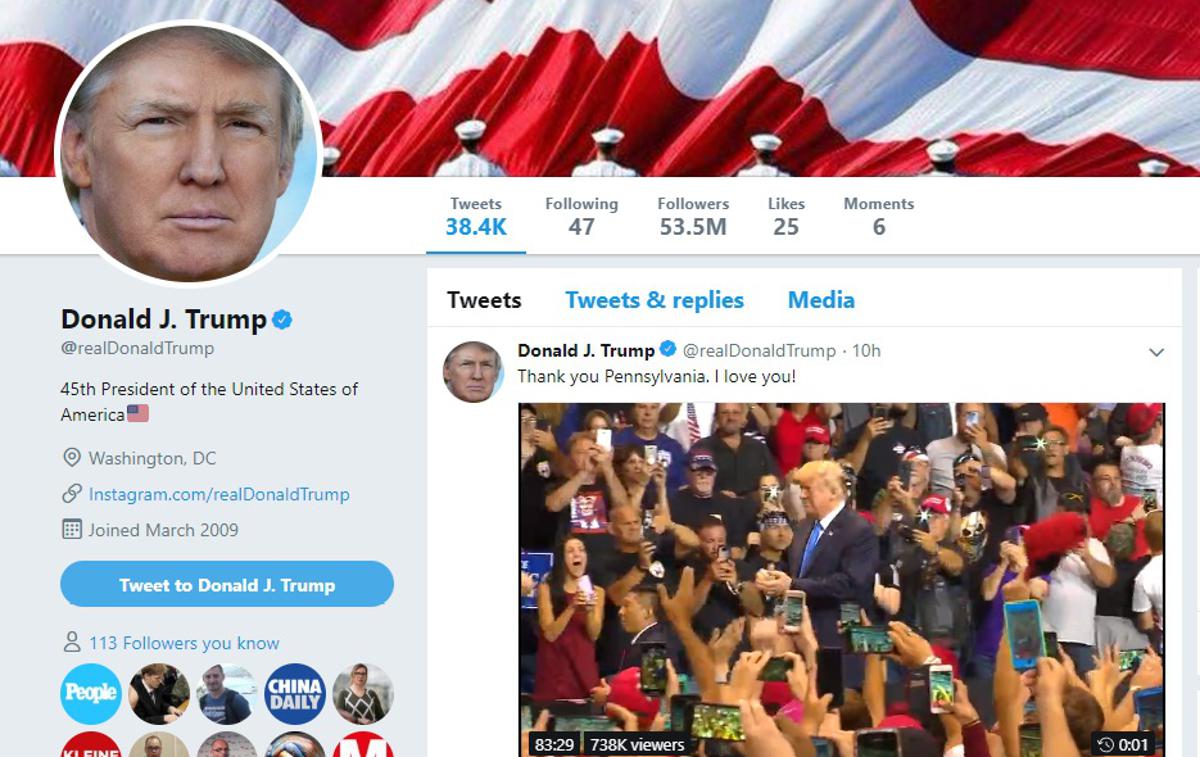 Trump twitter profil | Foto zajem zaslona