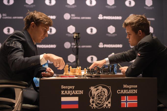Za naslov svetovnega prvaka v šahu sta se v New Yorku pomerila ruski izzivalec Sergej Karjakin in branilec naslova Magnus Carlsen. | Foto: Guliverimage/Getty Images