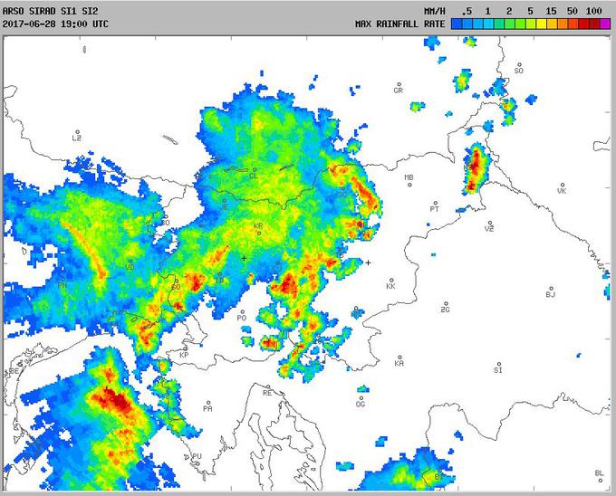 Radarska slika padavin. Foto: Arso | Foto: 