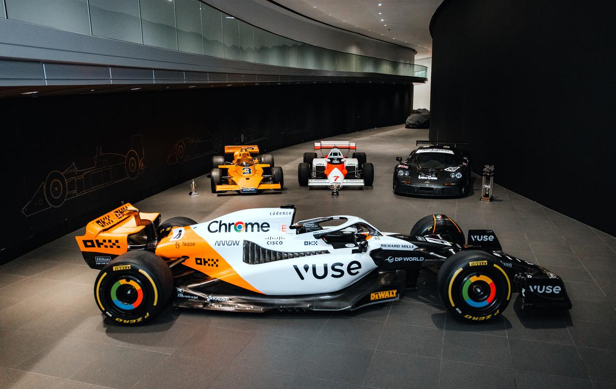McLaren 60 let Monako | McLaren za dirko v Monte Carlu. In v ozadju trije legendarni dirkalniki, ki so mu "dali" svoje barve. | Foto Mclaren