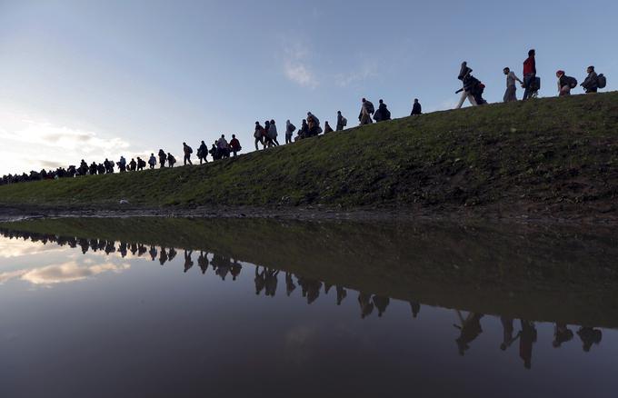 Na fotografiji je prikazana dvoličnost tega sveta in zoženje možnosti ljudi, ki hodijo v temno prihodnost. Gre za ljudi, ki so bili prisiljeni zapustiti svojo civilizirano državo, je dejal fotograf Srdjan Živulović - Žiga. (20. oktober 2015) | Foto: Reuters
