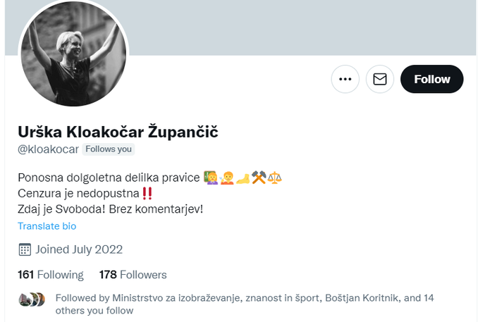 Klakočar Zupančič Twitter Fake | Opis satiričnega profila @kloakocar na Twitterju sicer ne pove neposredno, da gre za parodijo, a je to mogoče ugotoviti že tako, da natančno preberemo njegovo ime. | Foto Matic Tomšič / Posnetek zaslona