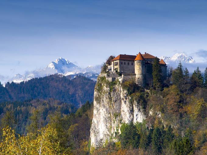 Blejski grad s Triglavom v ozadju - več o Blejskem gradu izveste s klikom na fotografijo | Foto: Klemen Kunaver (www.slovenia.info)