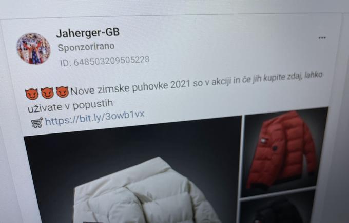 Oglas, s katerim slovenske uporabnike Facebooka vabijo v lažno spletno trgovino, se prikazuje od 8. decembra.  | Foto: Matic Tomšič